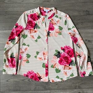 Calvin Klein Floral Gingham Button Down Blouse - Size Medium